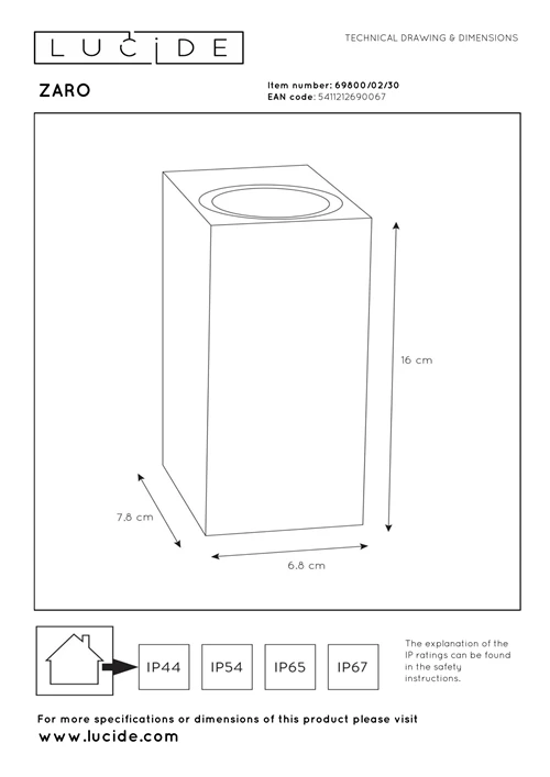 Lucide ZARO - Wandspot / Wandlamp Binnen/Buiten - 2xGU10 - IP65 - Zwart - technisch